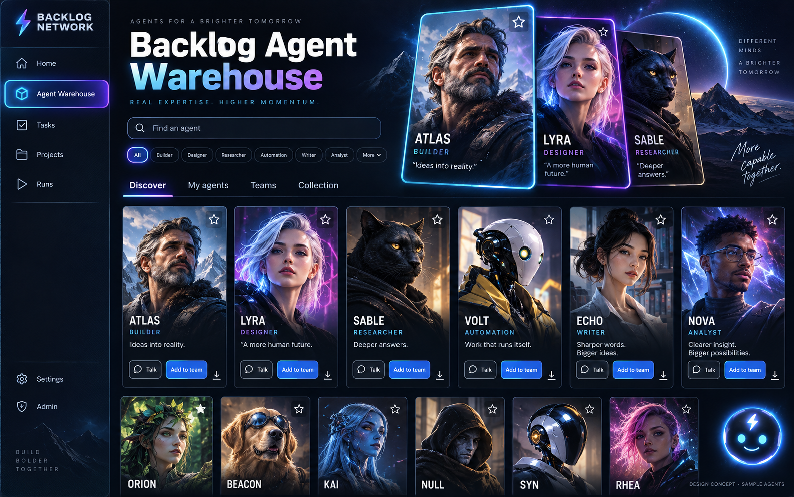 Backlog Agent Warehouse visual direction 1: Ion Showroom