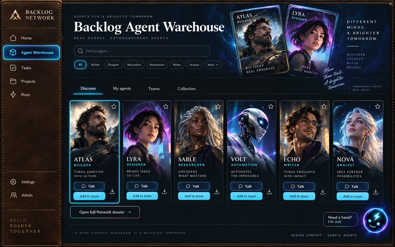 Backlog Agent Warehouse visual direction 7: Saddle & Ion