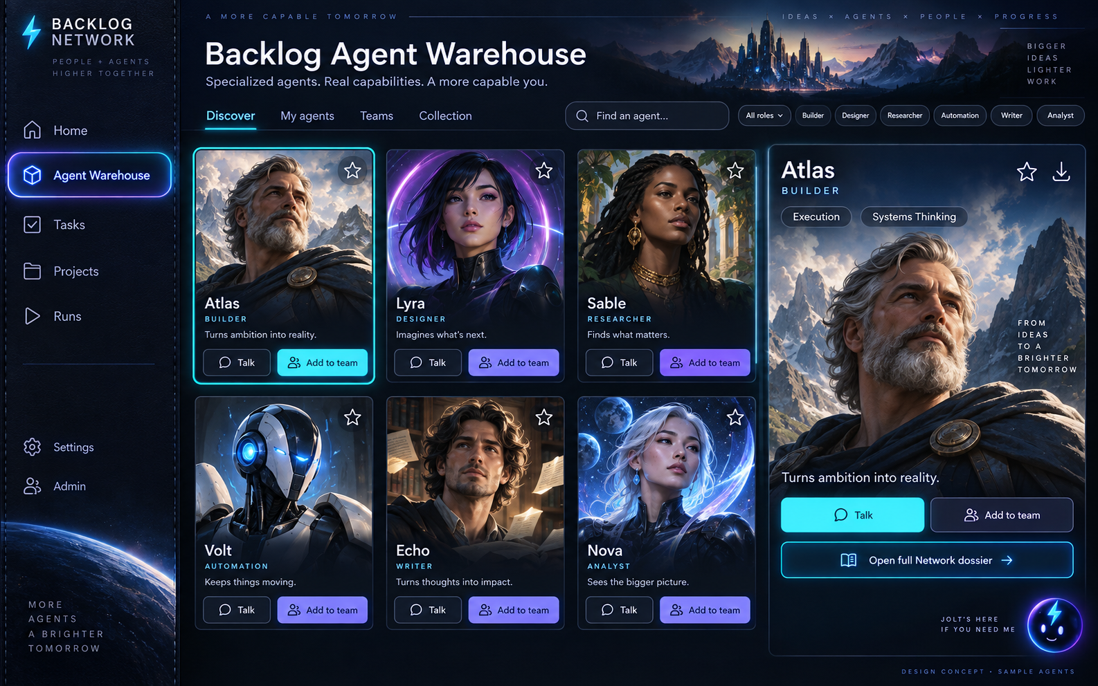 Backlog Agent Warehouse visual direction 9: Dossier Preview