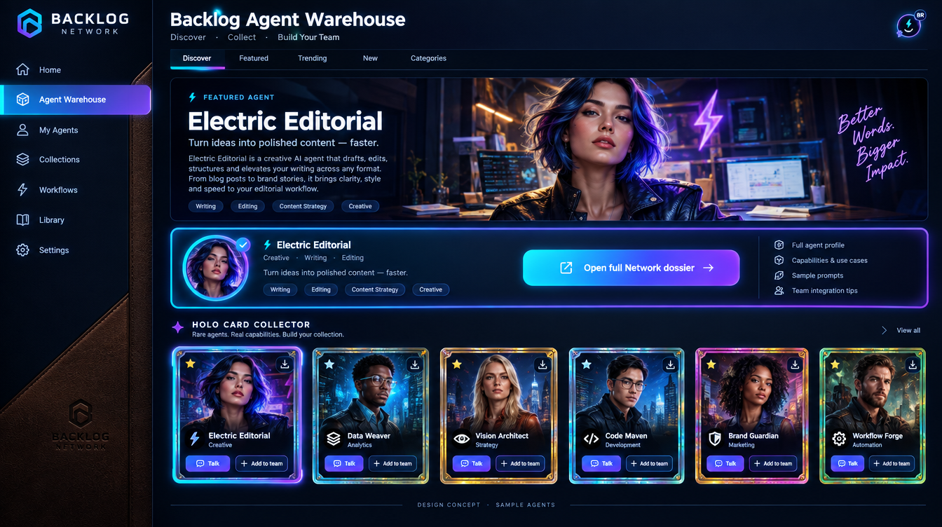 Hybrid Warehouse mock 13: selected agent with Open full Network dossier
